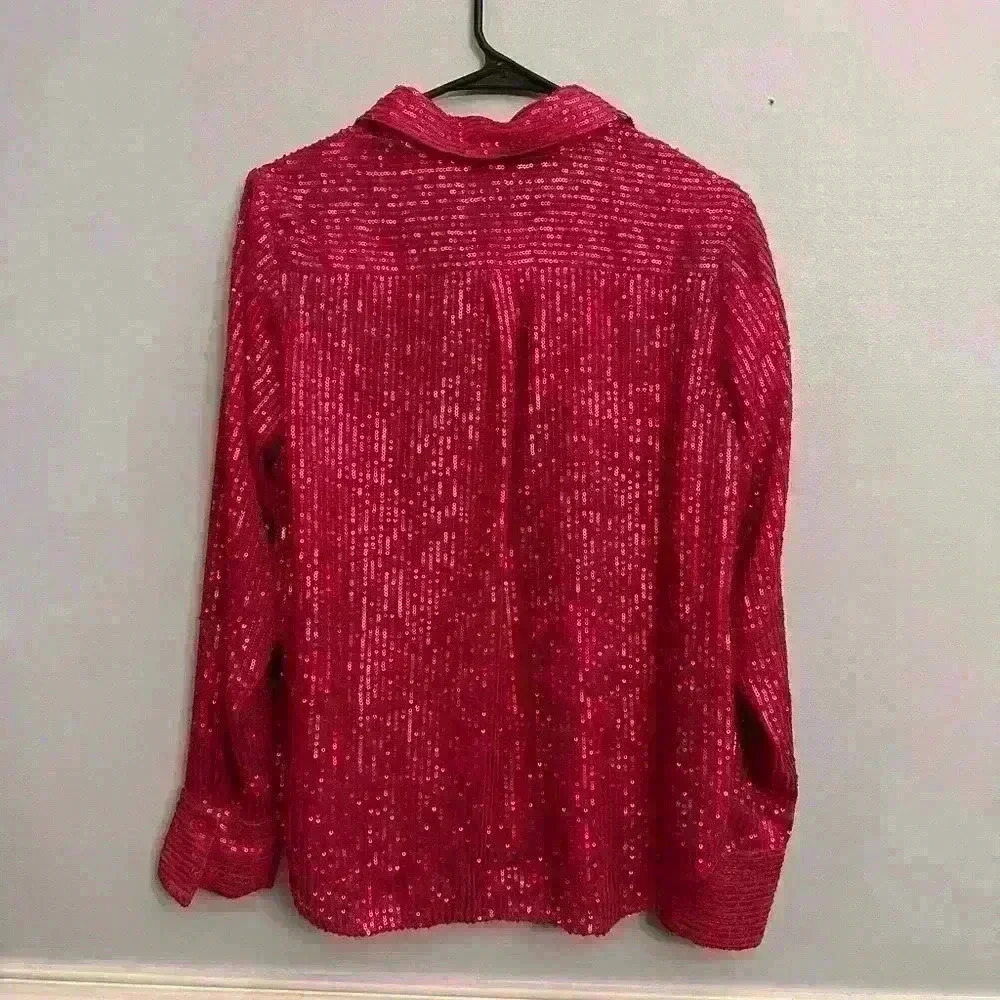 Anthropologie Pink Sequin Shirt - Picture 2 of 4